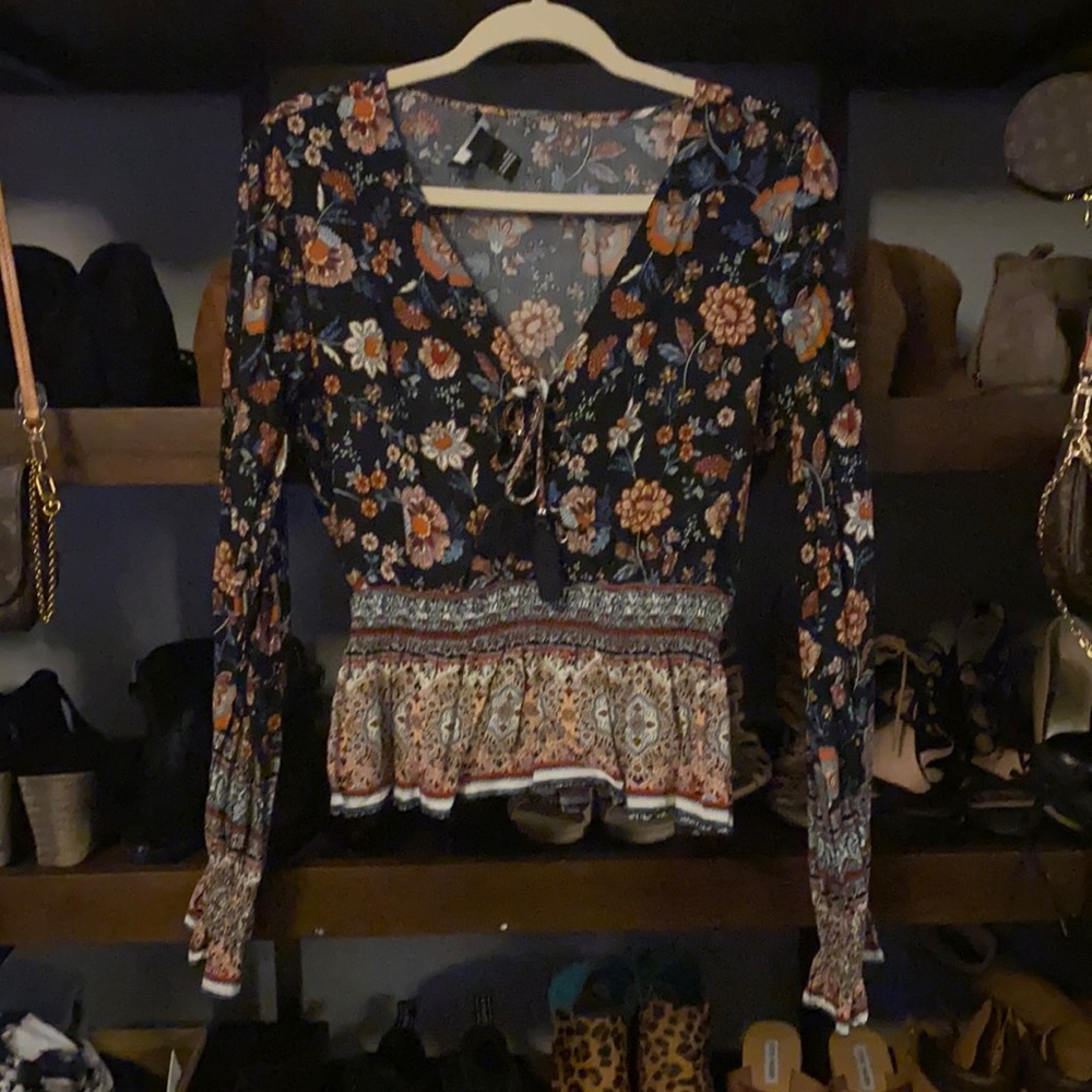 Boho blouse with tie tassels